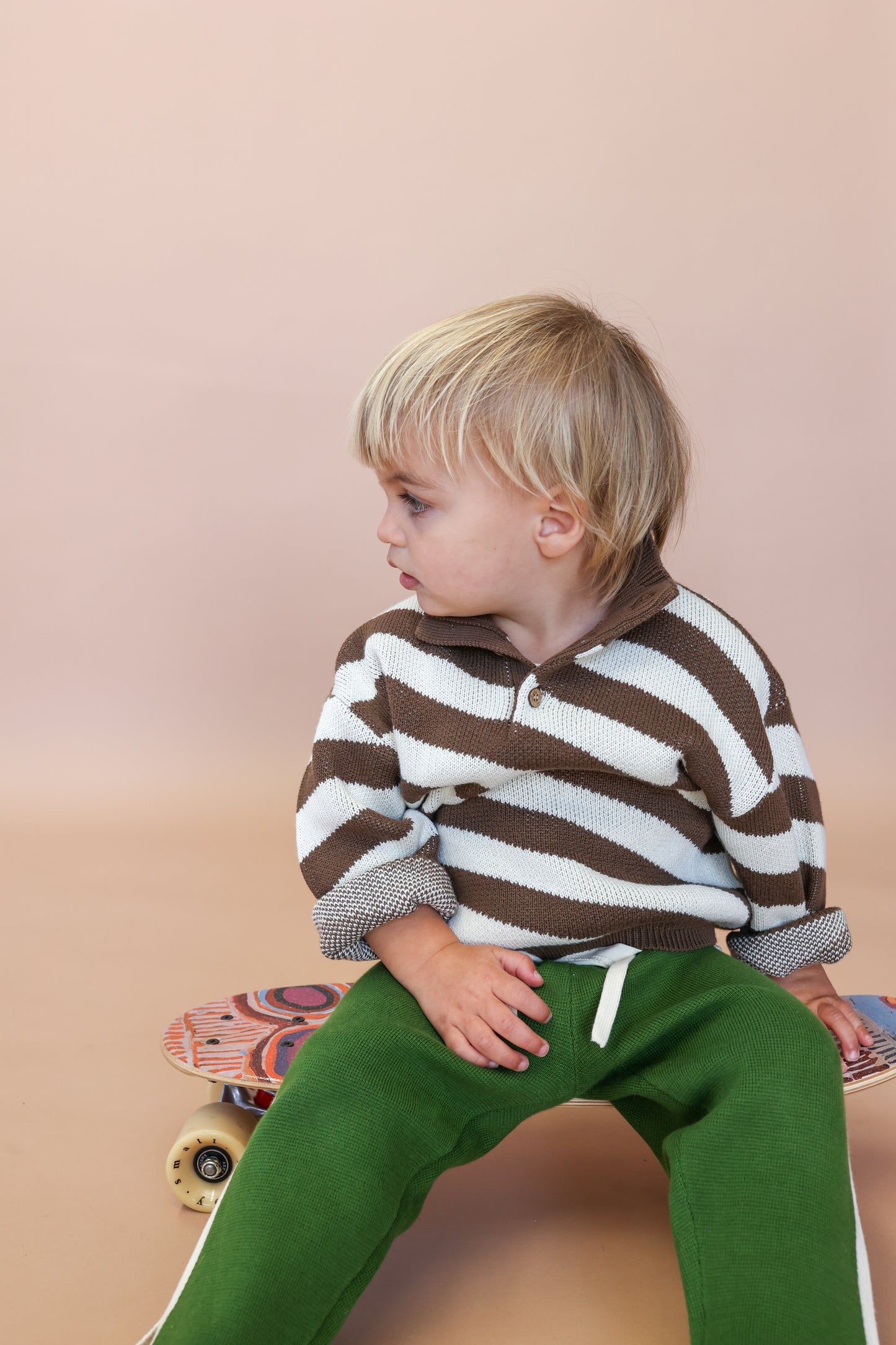 【LAST ONE】Button Up Diagonal Stripe Pull Over