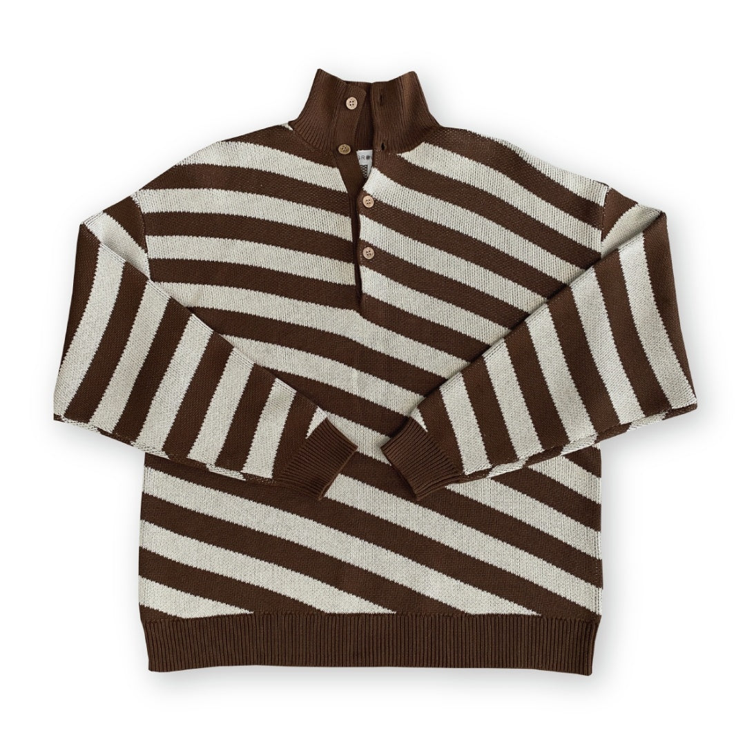 【LAST ONE】Button Up Diagonal Stripe Pull Over