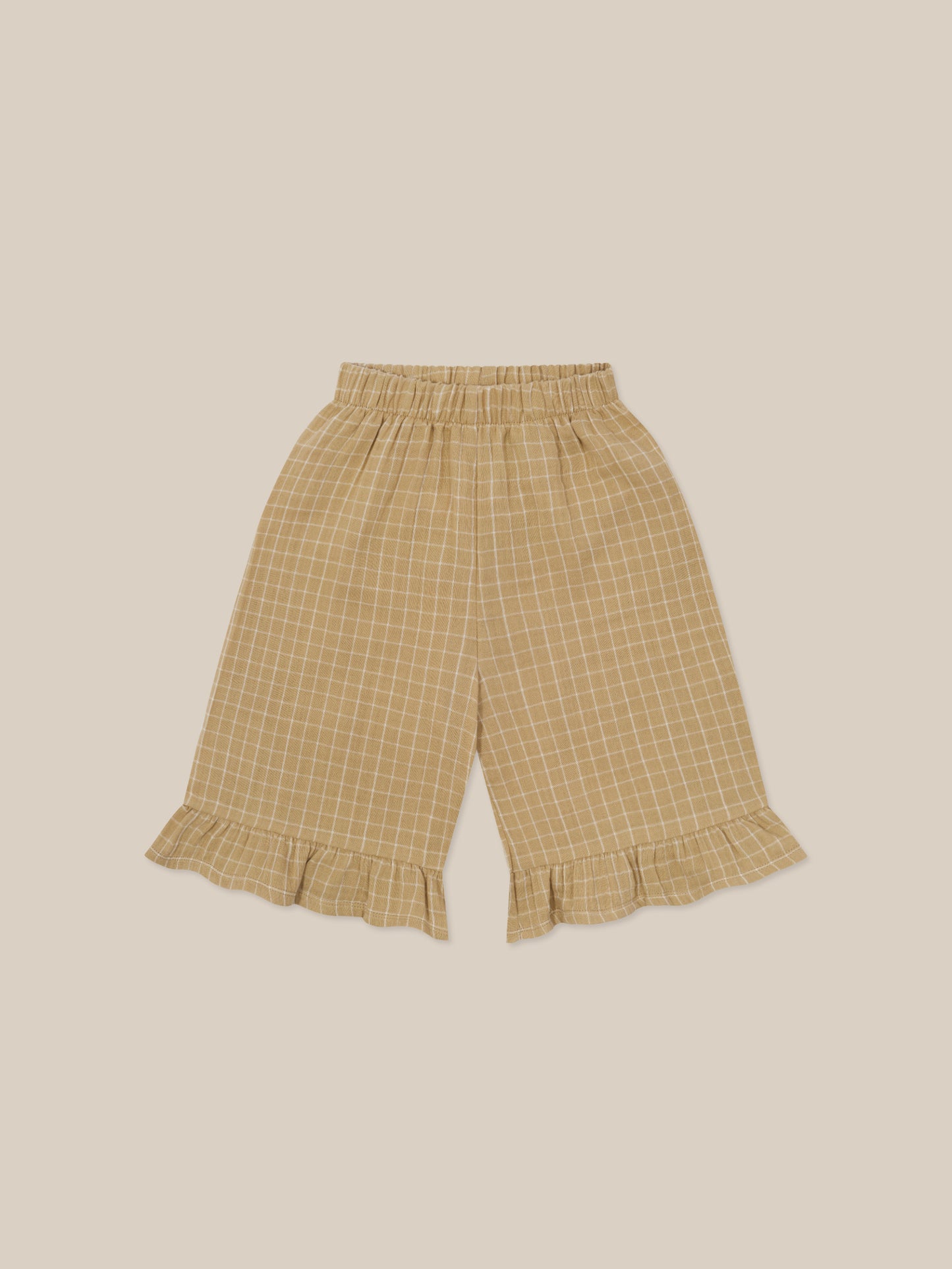【LAST ONE】Grid Check Frill Culottes Wheat