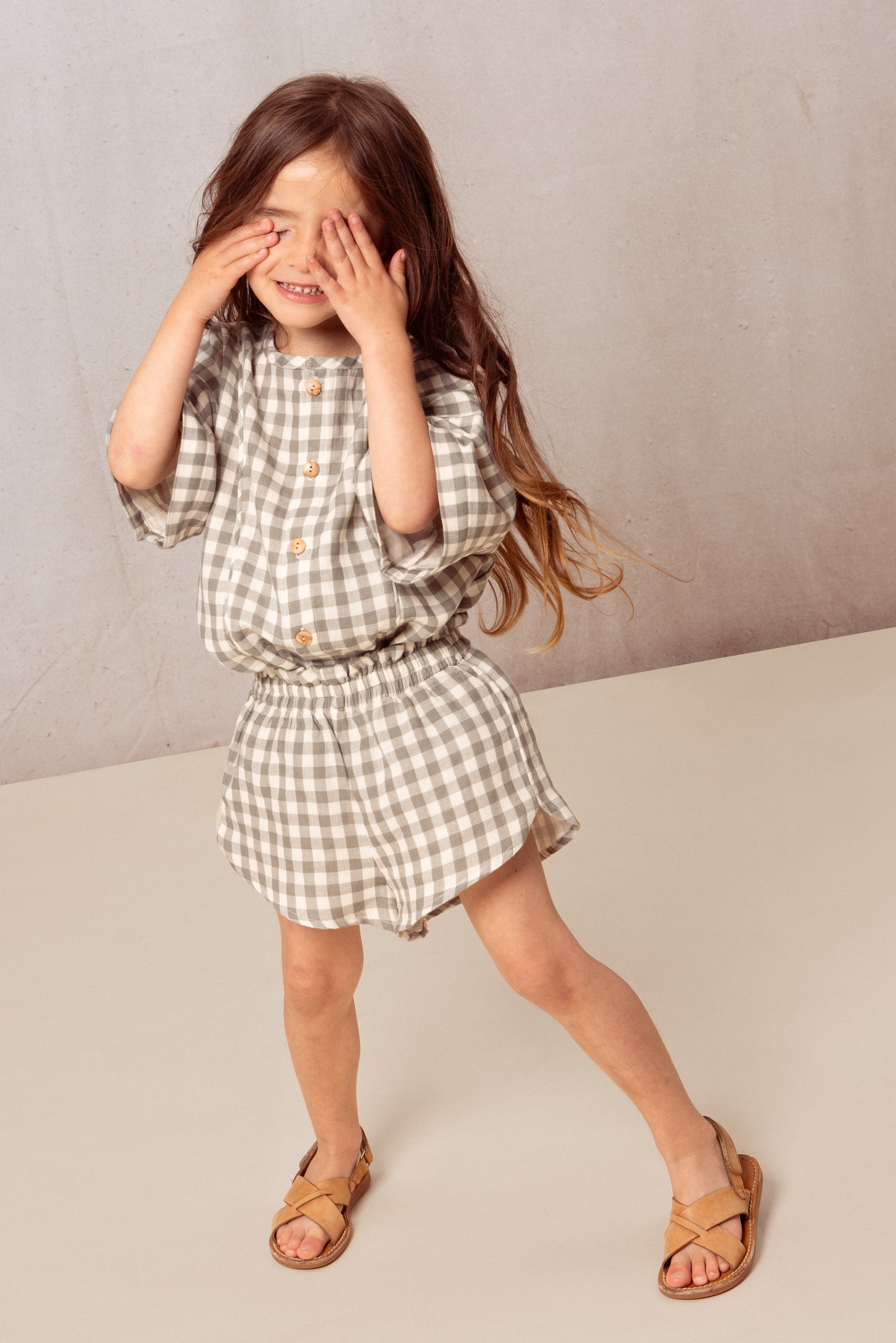 SHORT GEORGETTE - VICHY VERT DE GRIS