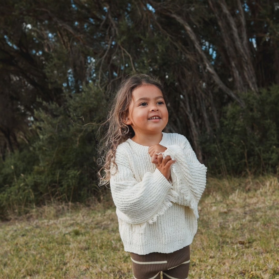 【LAST ONE】Slub Yarn Fringe Pull Over - Milk