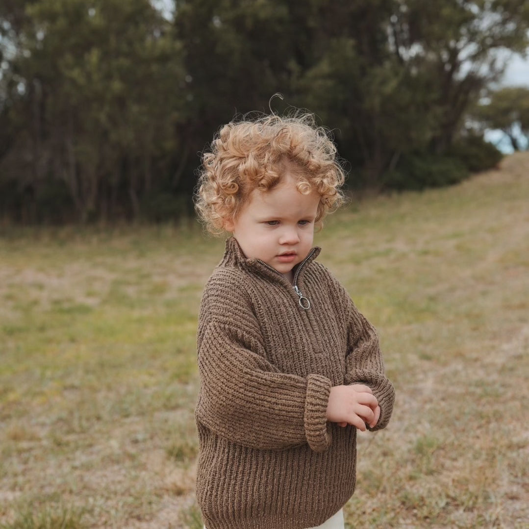 【LAST ONE】Slub Yarn Zip Pull Over - Clay