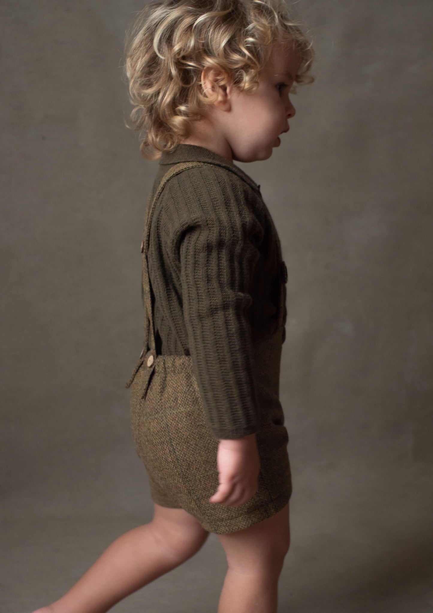 【LAST ONE】Green check woollen short dungarees with straps