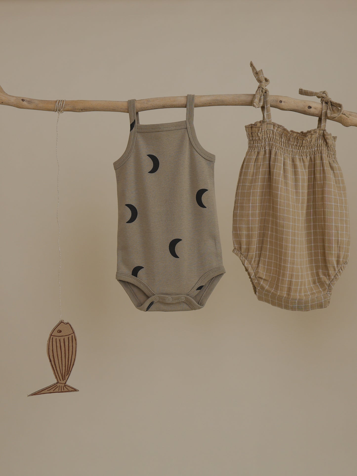 【LAST TWO】Grid Check Spaghetti Bodysuit Wheat