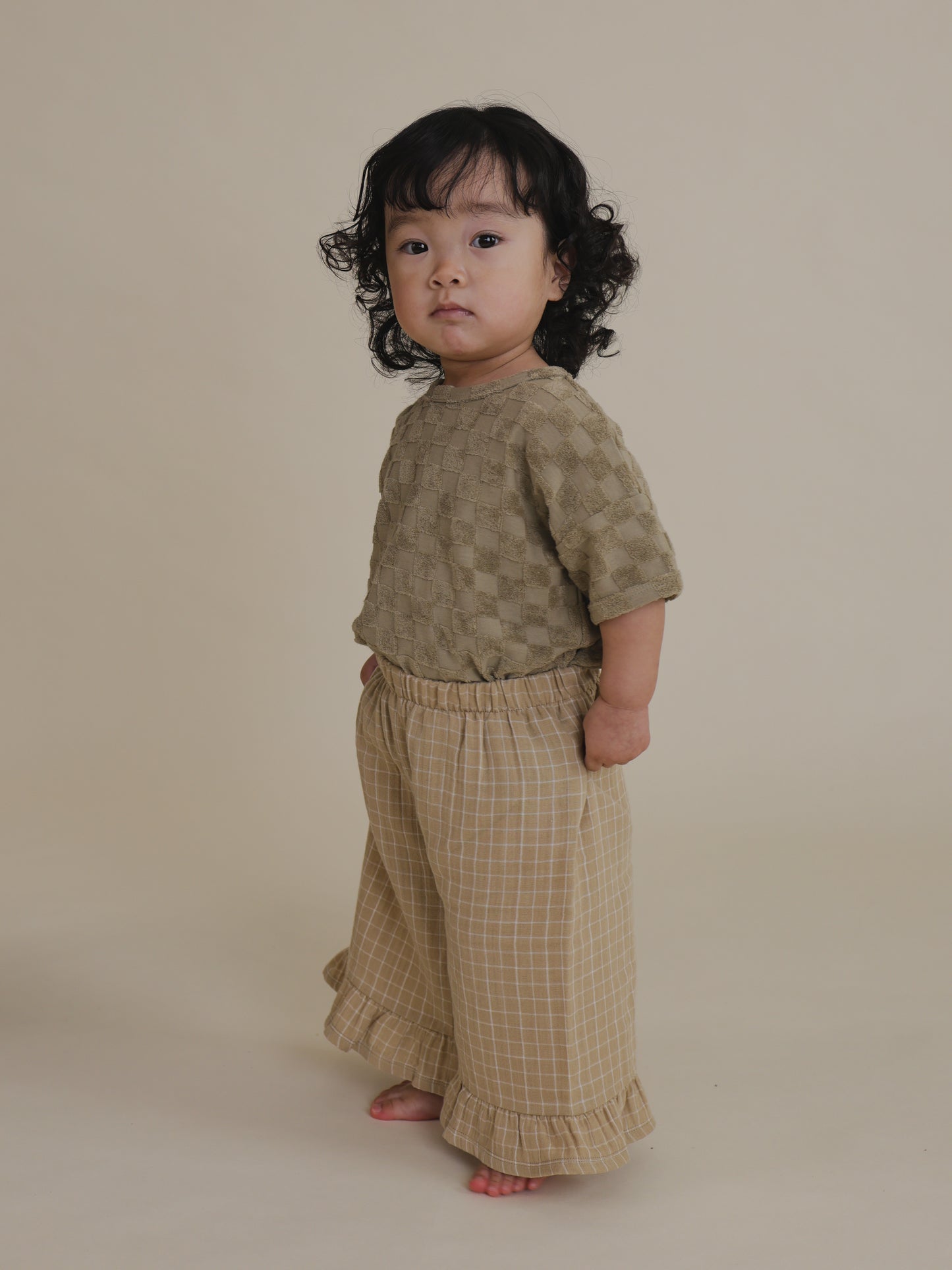 【LAST ONE】Grid Check Frill Culottes Wheat