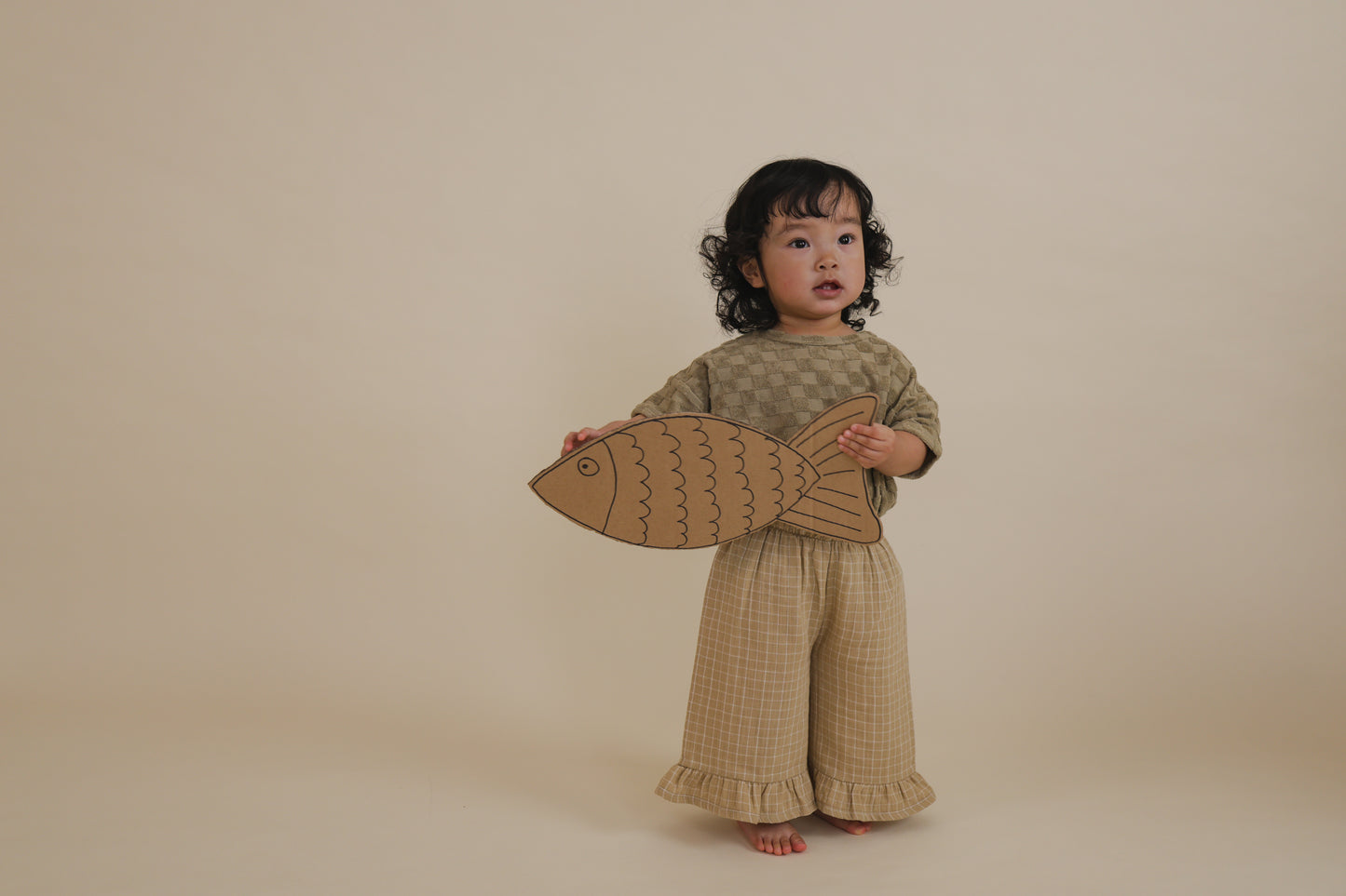 【LAST ONE】Grid Check Frill Culottes Wheat