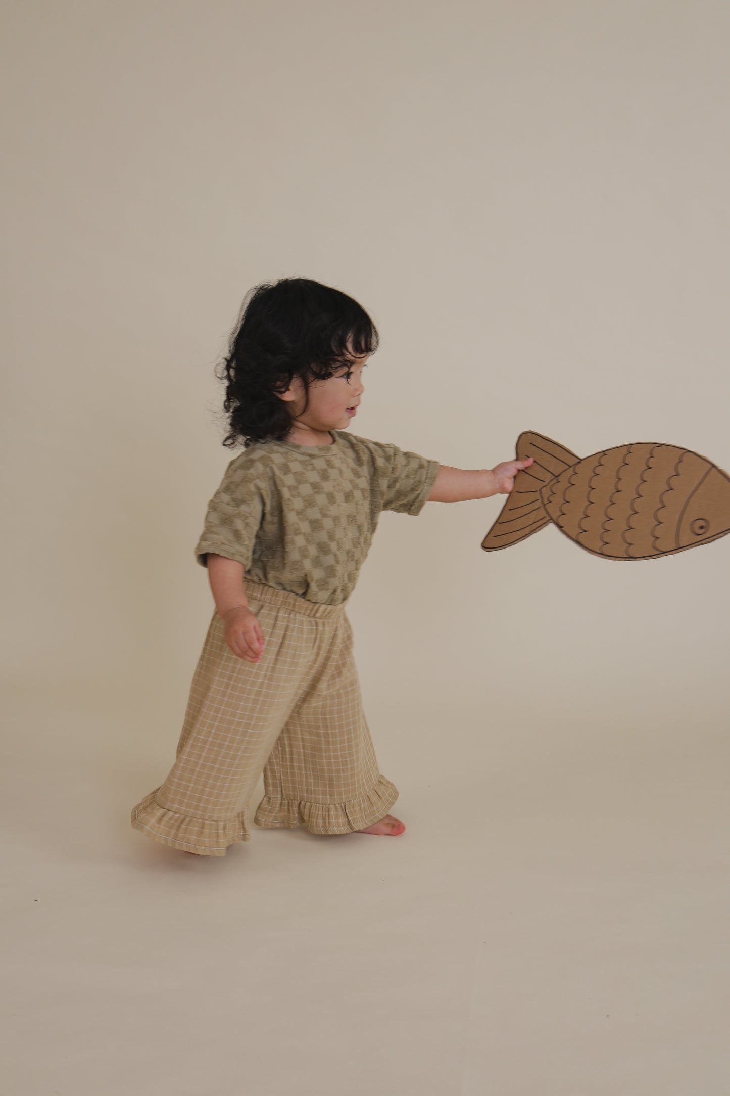 【LAST ONE】Grid Check Frill Culottes Wheat