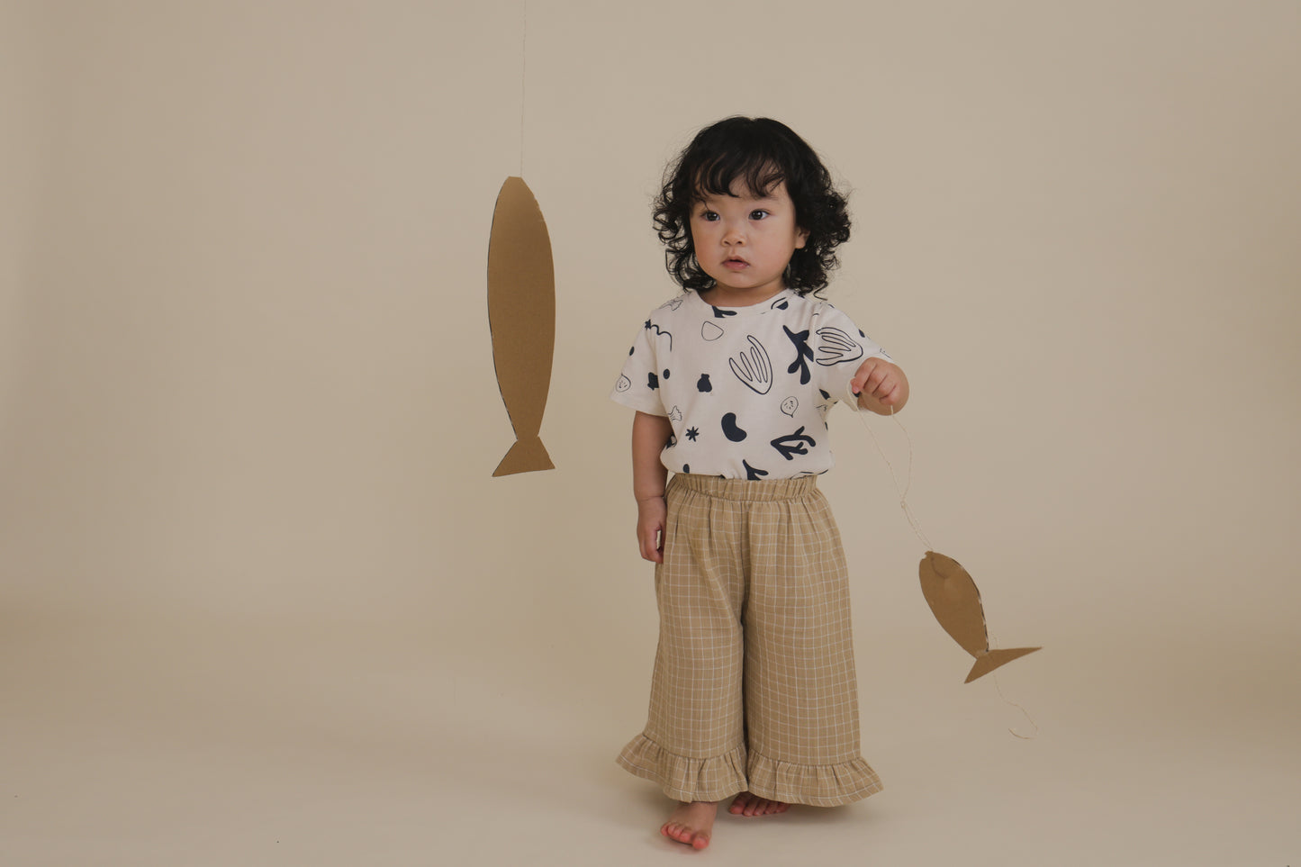 【LAST ONE】Grid Check Frill Culottes Wheat