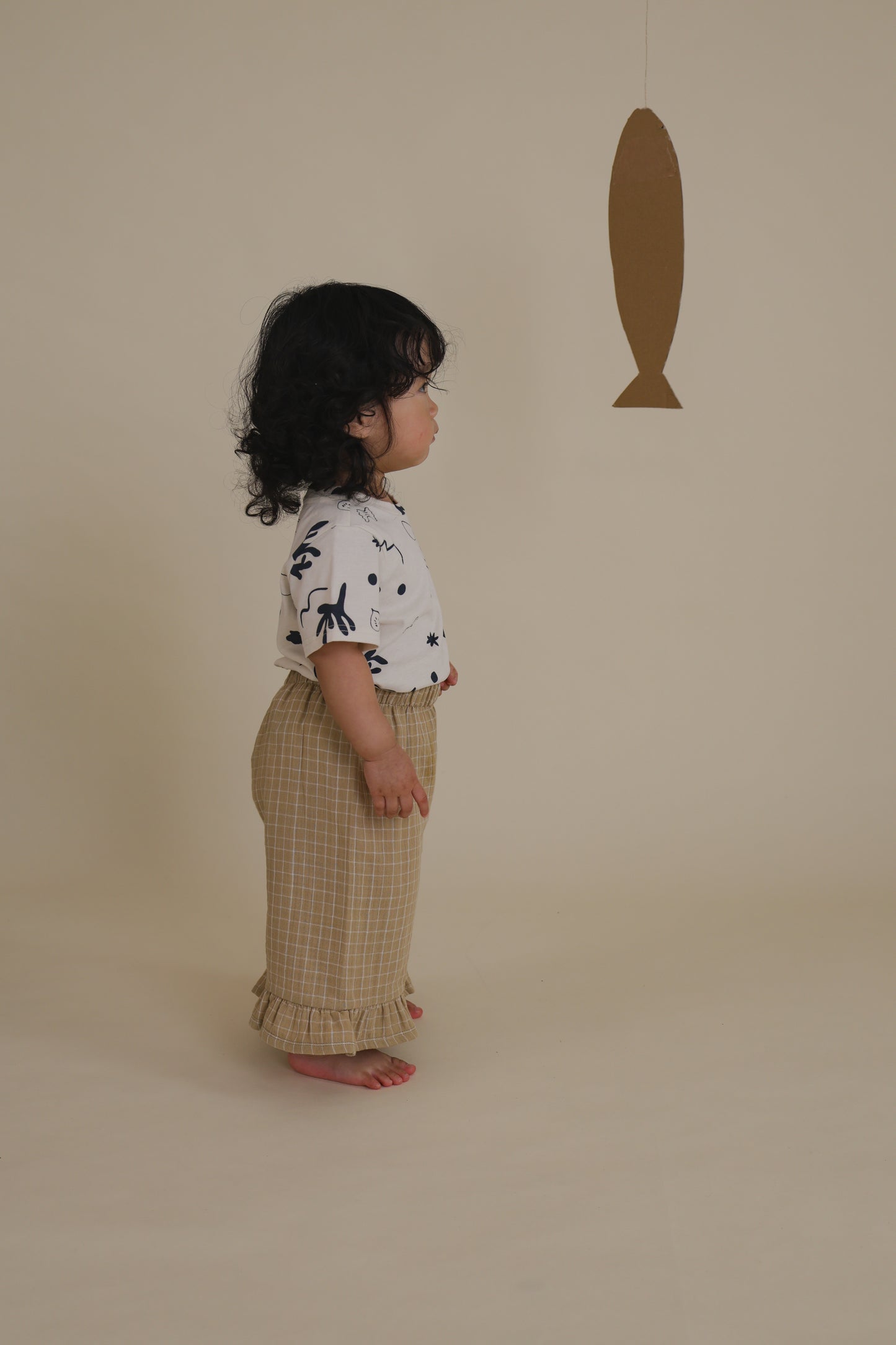 【LAST ONE】Grid Check Frill Culottes Wheat