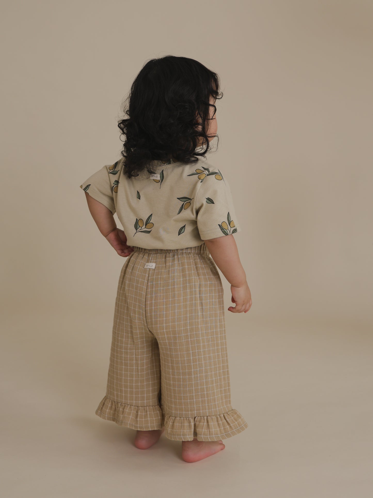 【LAST ONE】Grid Check Frill Culottes Wheat