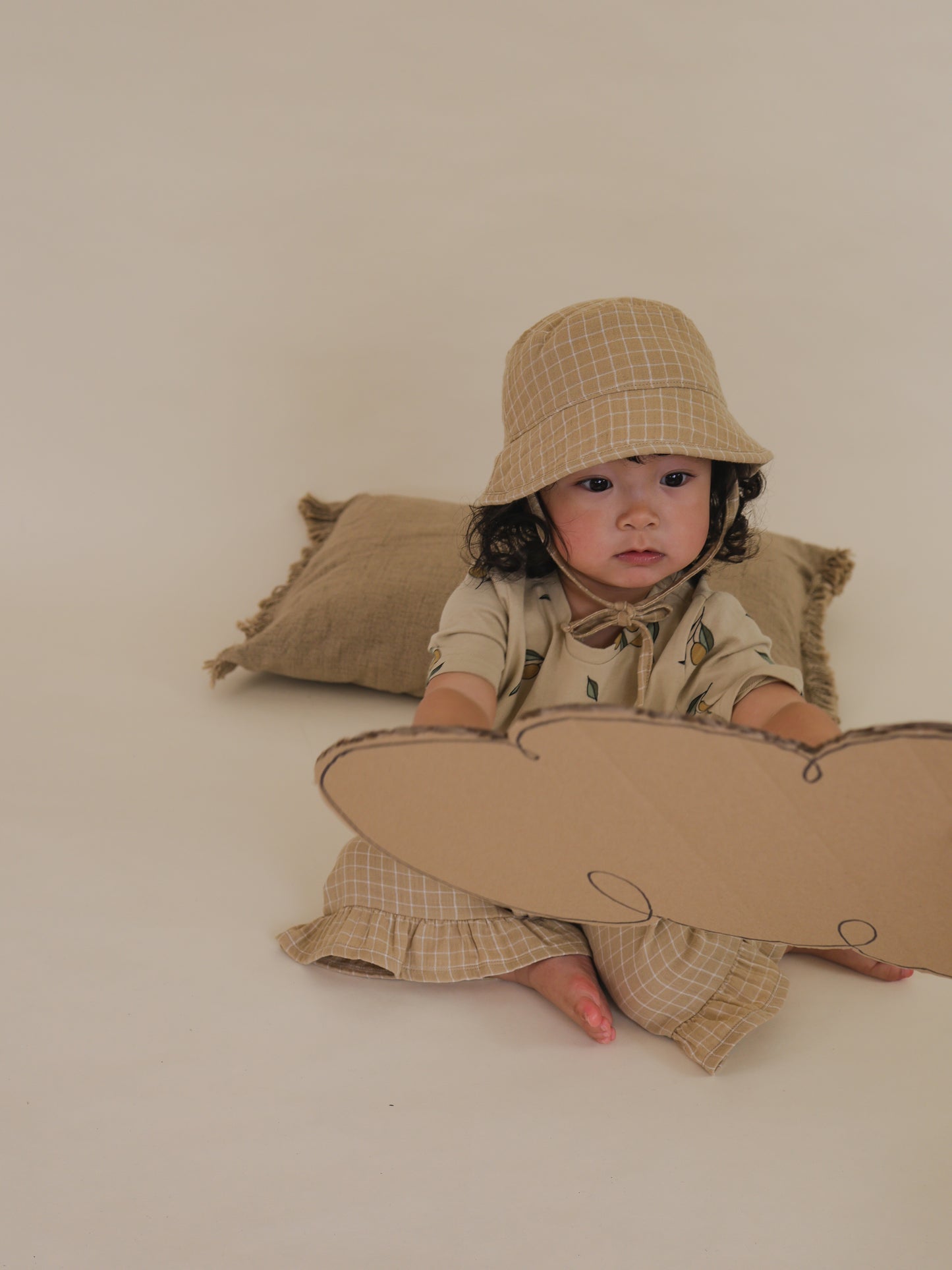Grid Check Bucket Sun Hat Wheat