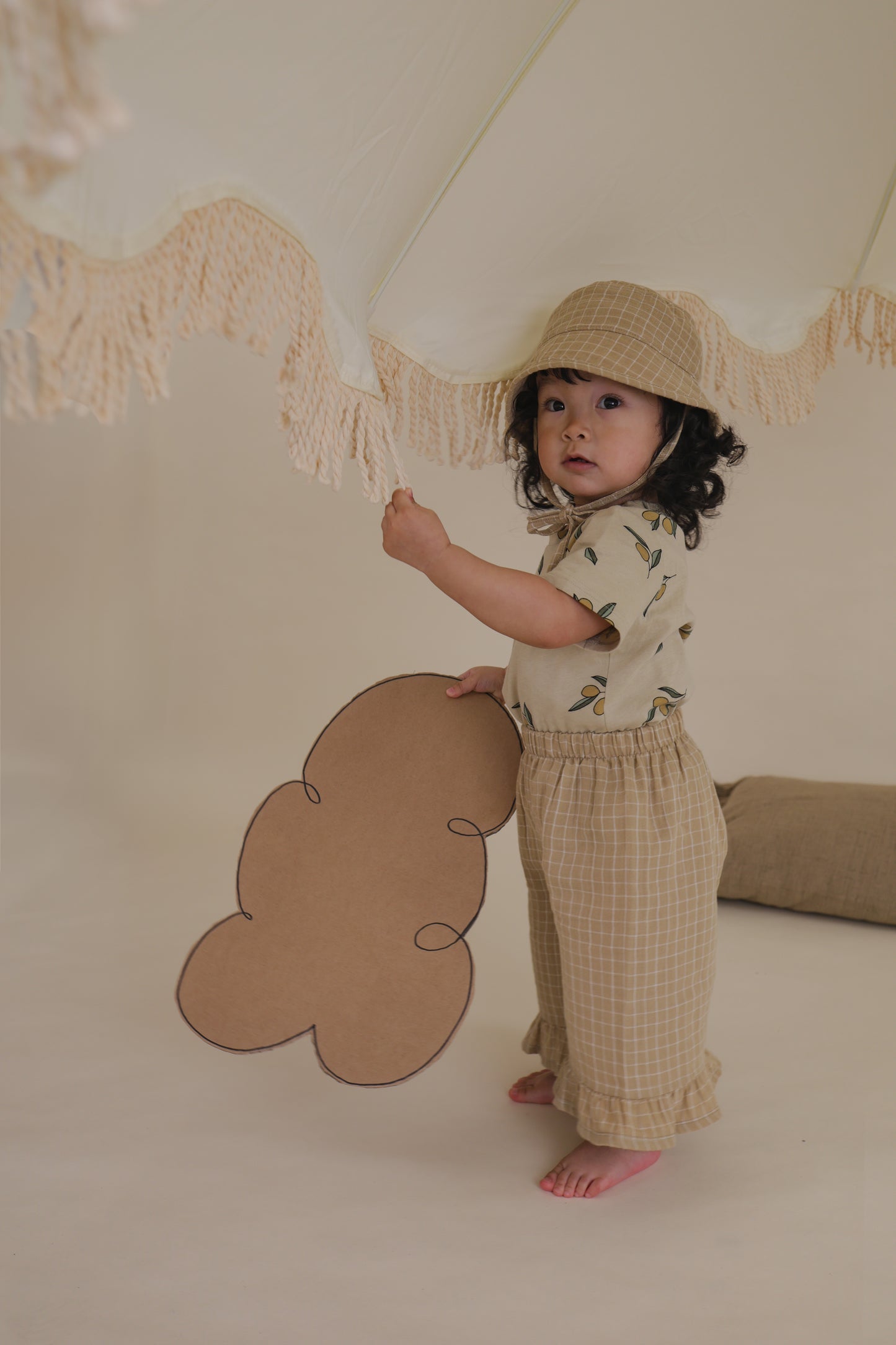 【LAST ONE】Grid Check Frill Culottes Wheat