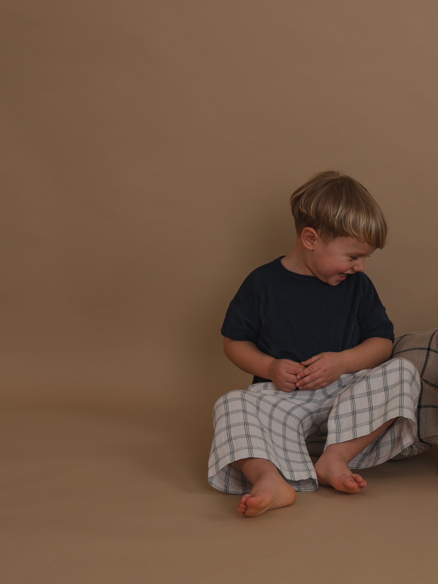 Navy Window Check Wide Leg Pants
