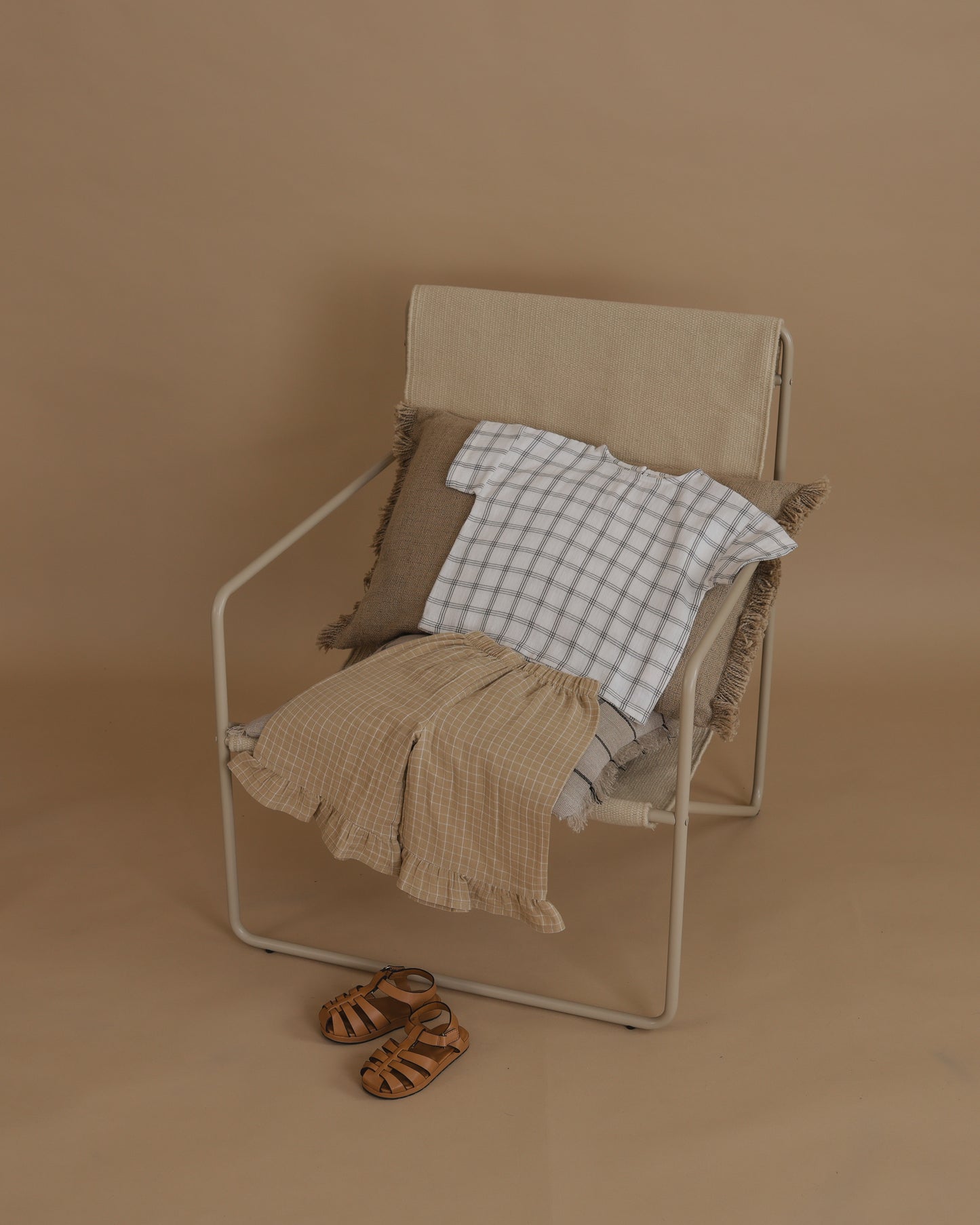 【LAST ONE】Grid Check Frill Culottes Wheat