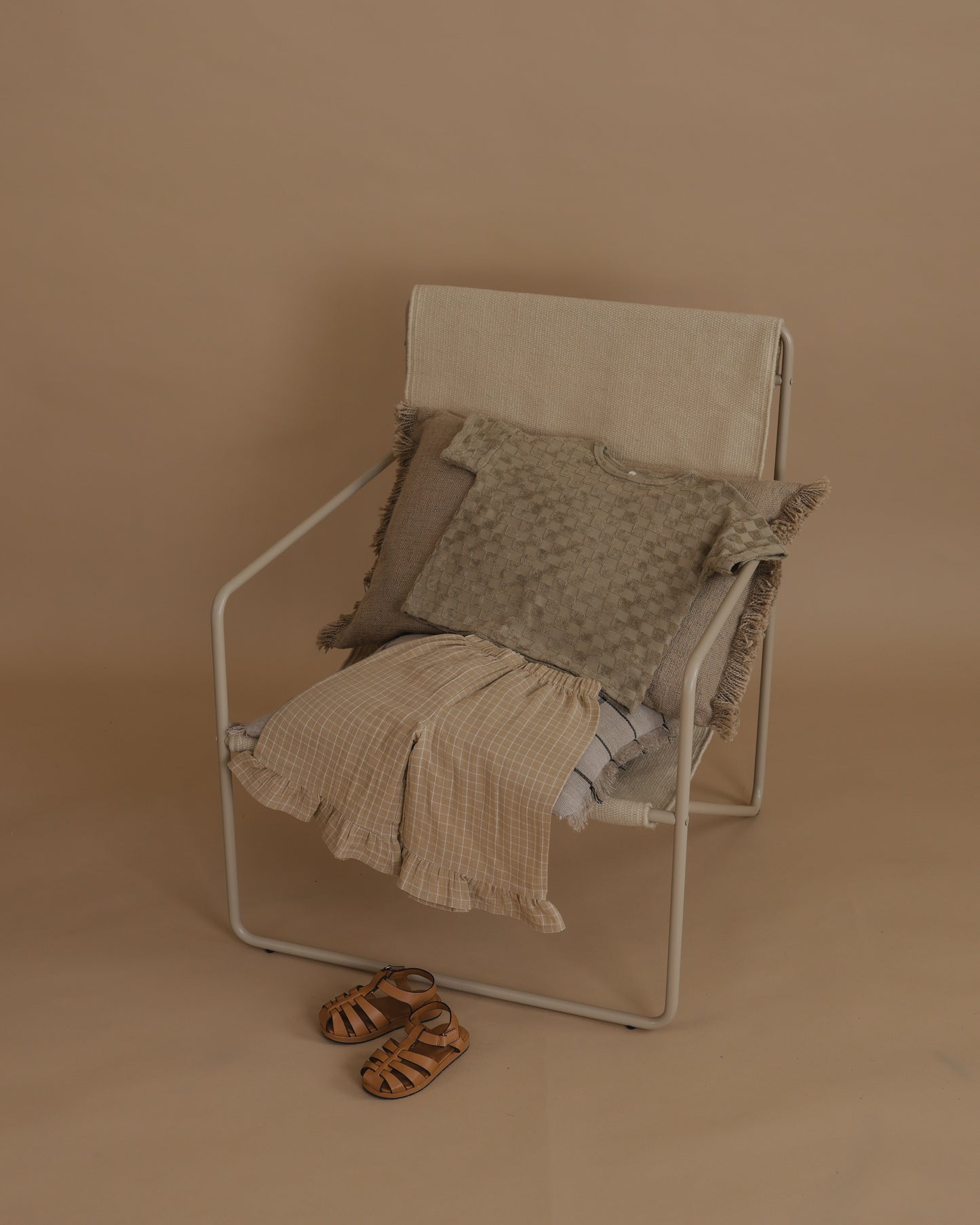 【LAST ONE】Grid Check Frill Culottes Wheat