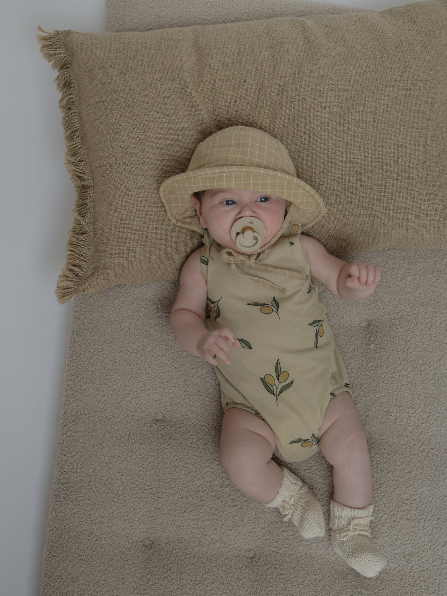 Grid Check Bucket Sun Hat Wheat