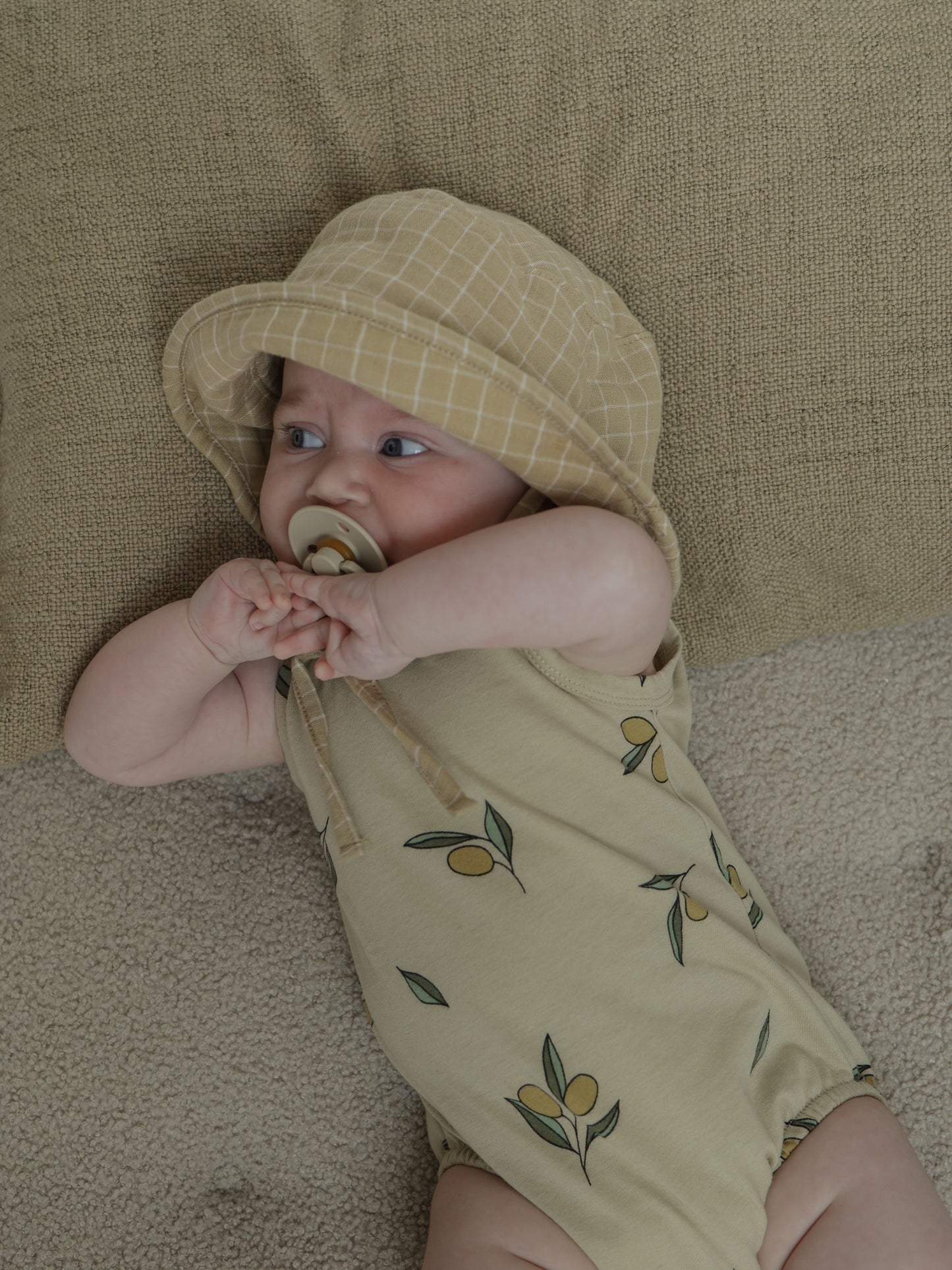 Grid Check Bucket Sun Hat Wheat