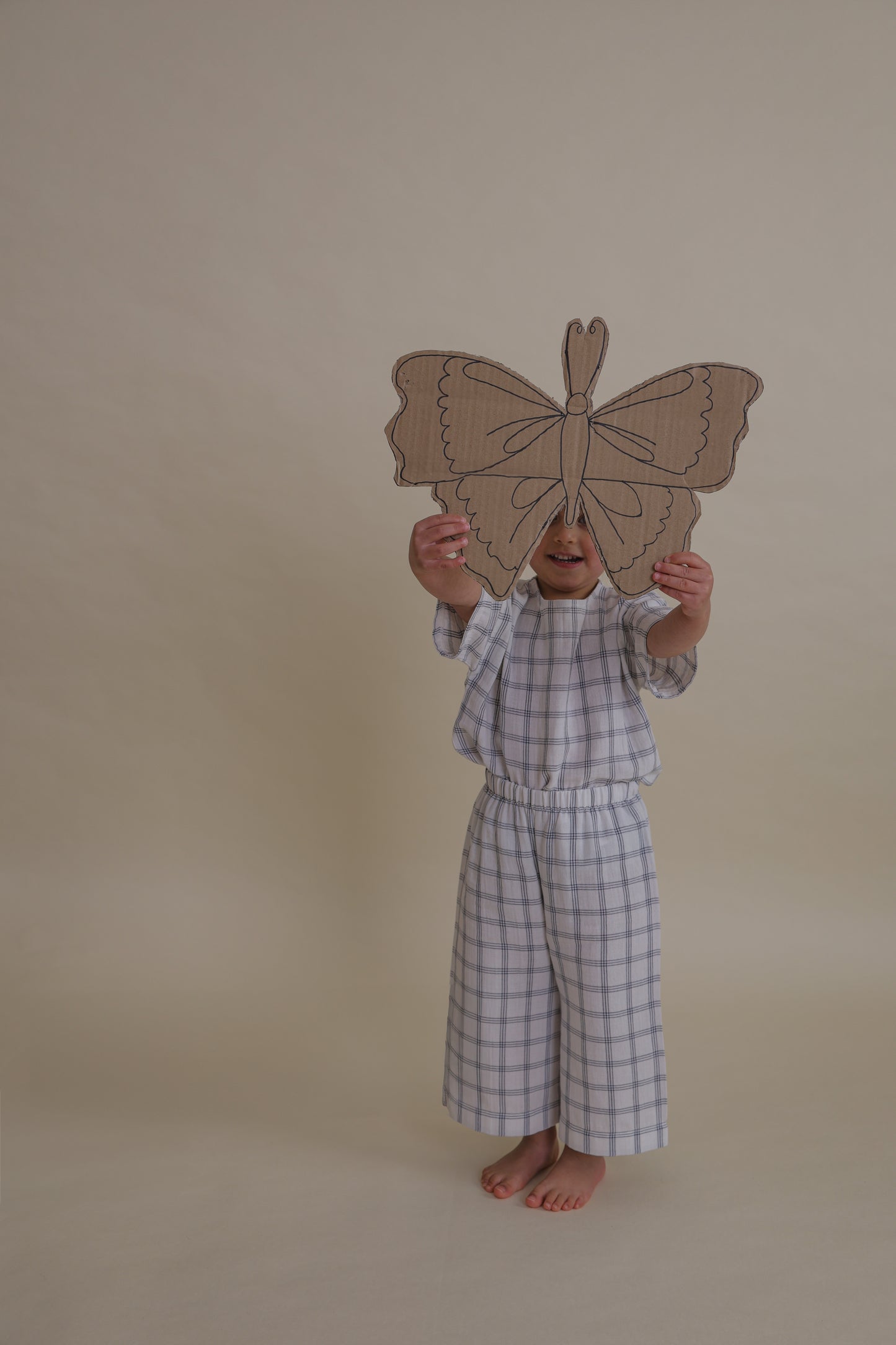 Navy Window Check Wide Leg Pants