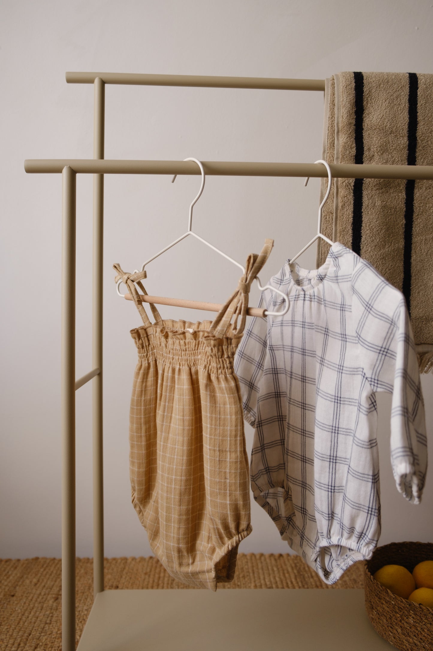 【LAST TWO】Grid Check Spaghetti Bodysuit Wheat