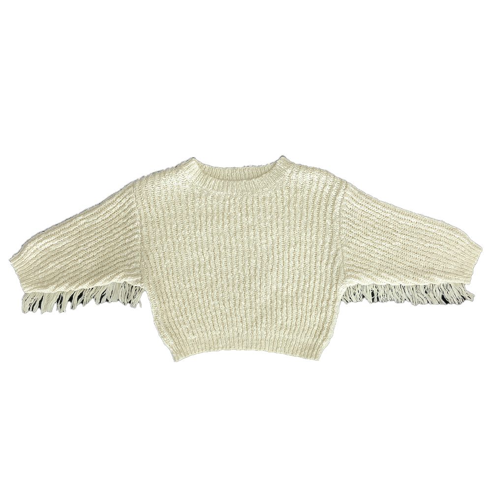 【LAST ONE】Slub Yarn Fringe Pull Over - Milk