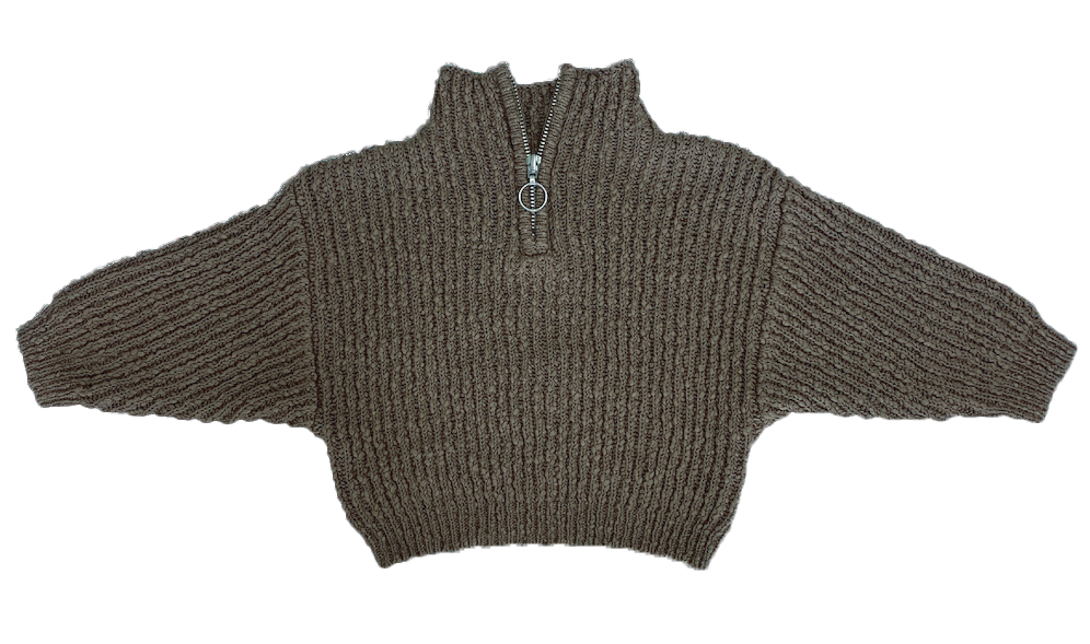 【LAST ONE】Slub Yarn Zip Pull Over - Clay