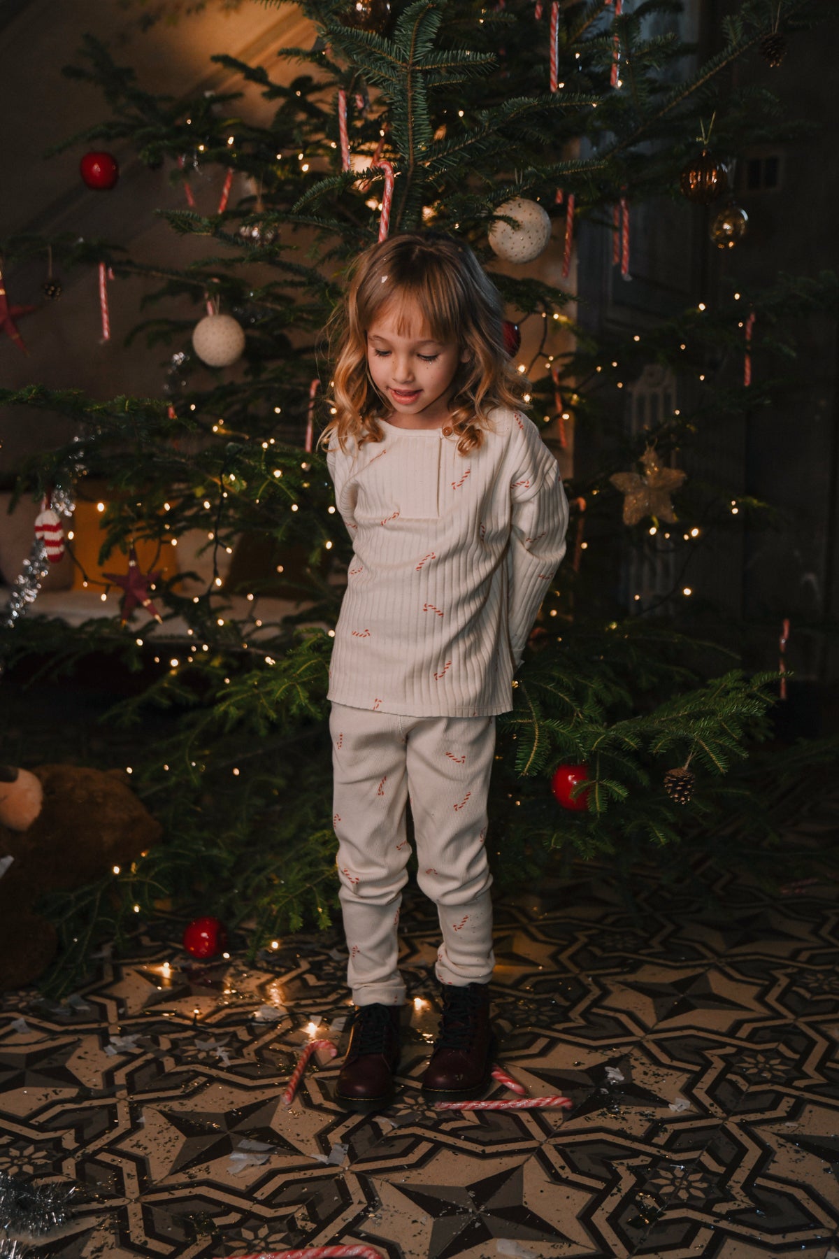 【LAST ONE】LEGGINGS ROM POM ECRU CANDY CANE