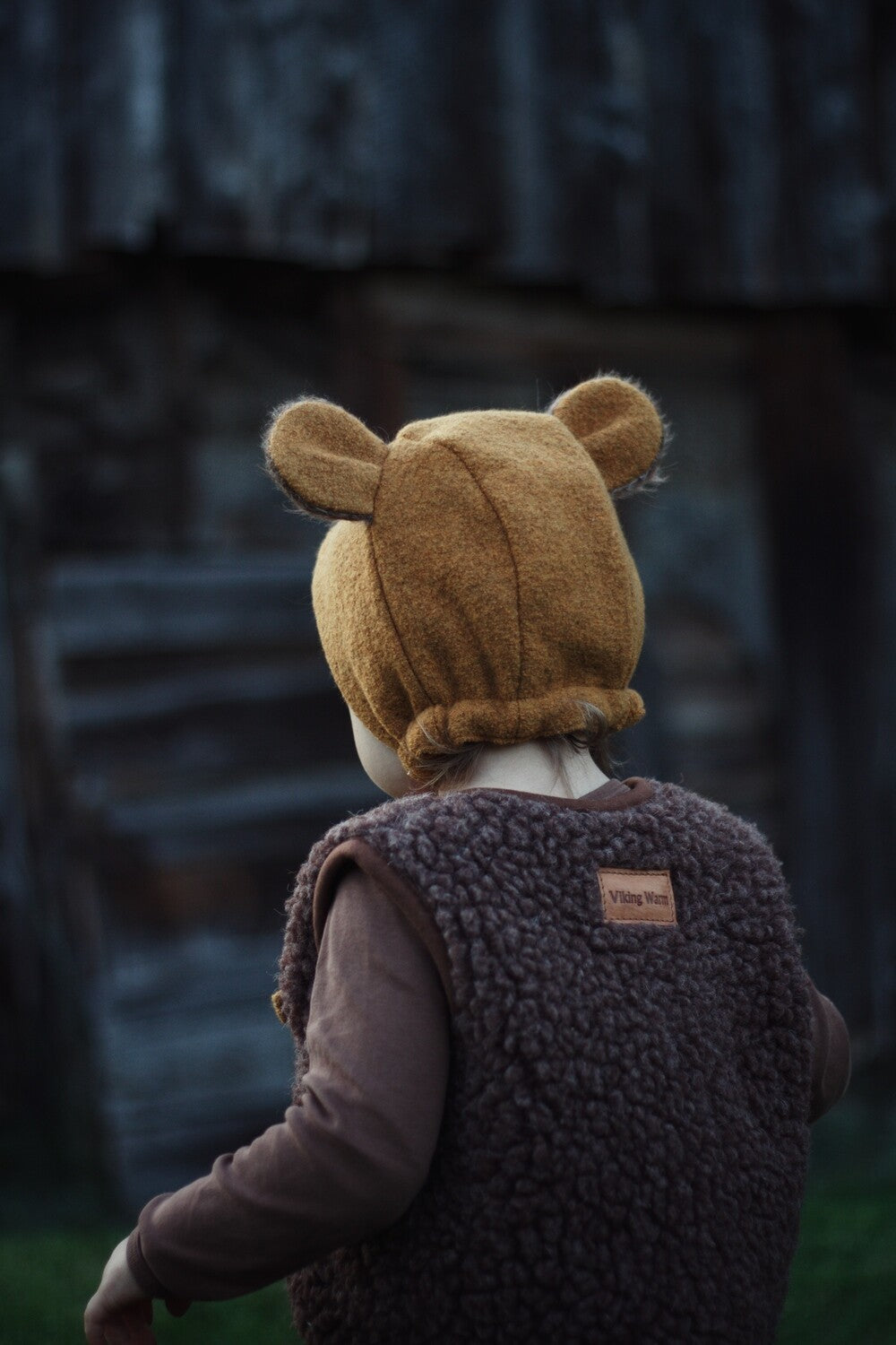 MUSTARD BEAR WOOL BONNET