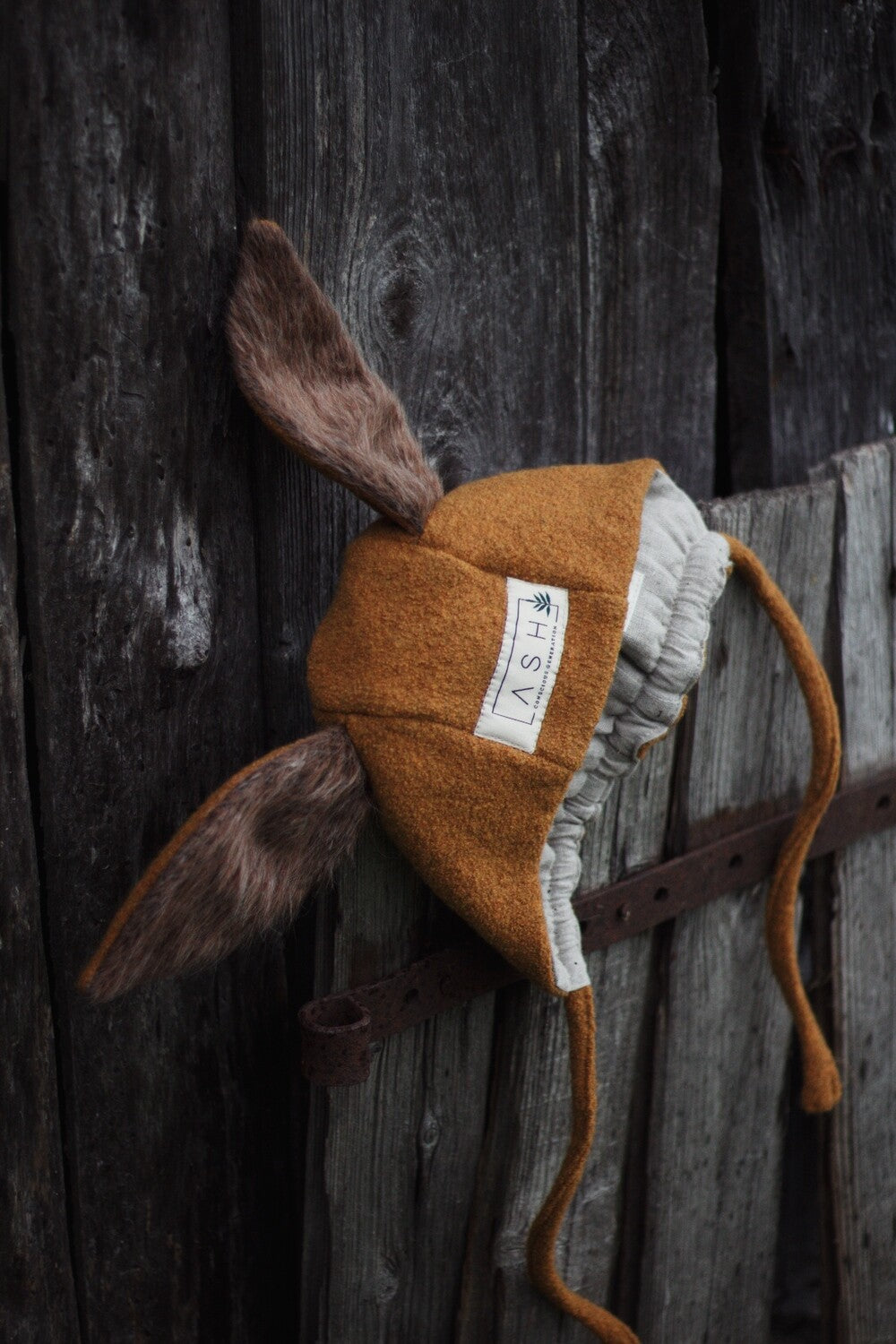 MUSTARD RABBIT WOOL BONNET