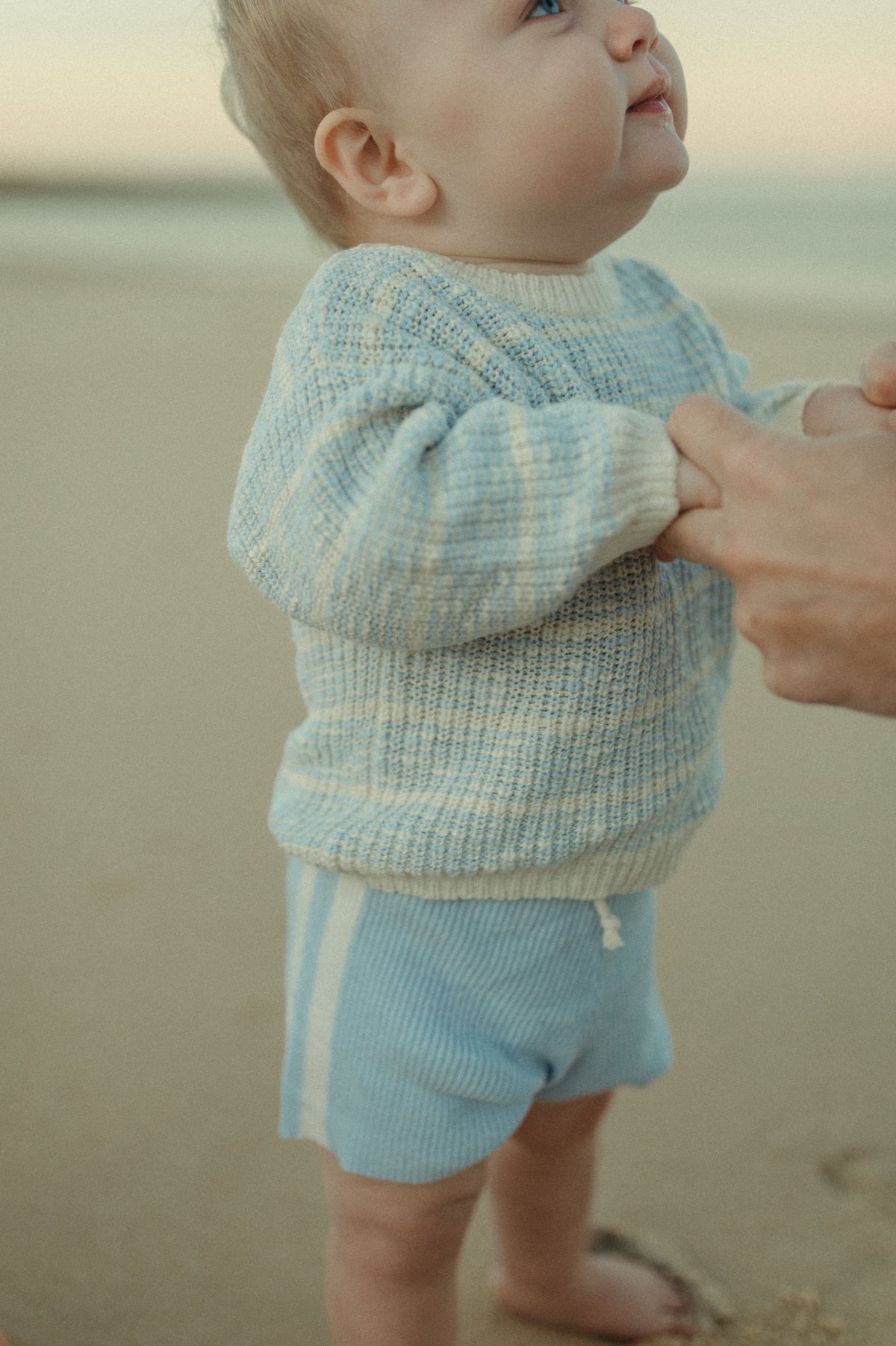 【LAST TWO】Organic Textured Rib Pull Over - Aqua/Milk