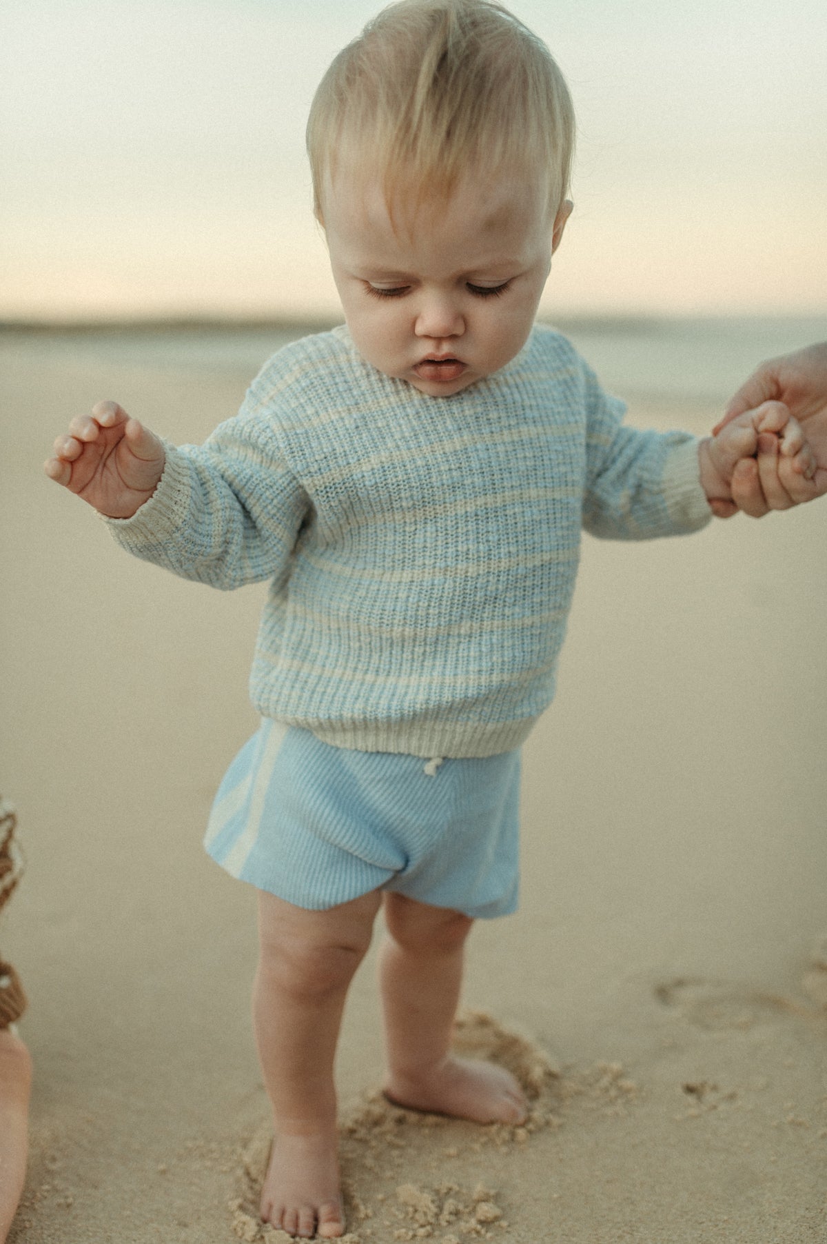【LAST TWO】Organic Textured Rib Pull Over - Aqua/Milk