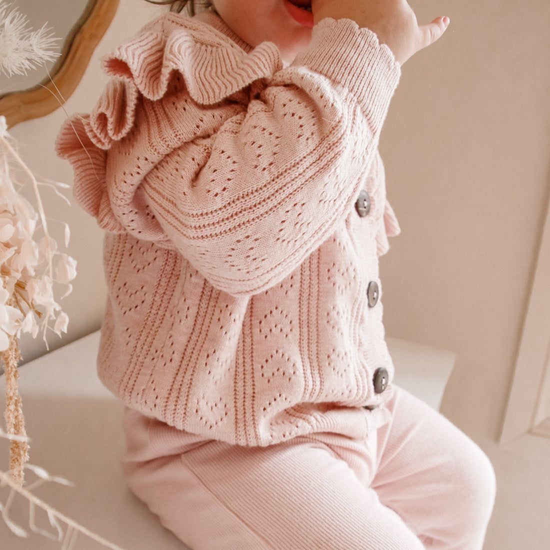 【LAST TWO】Aster & Oak - Pink Ruffle Knit Cardigan