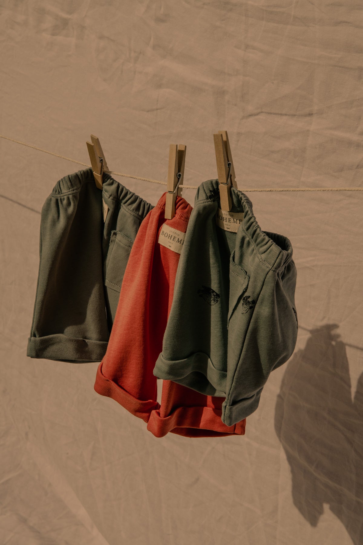 【LAST ONE】STUDIO BOHEME PARIS - SHORTS SIMON / BLEU GRIS POISSON BOULE