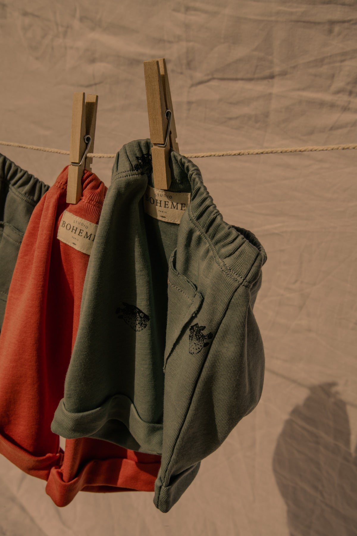 【LAST ONE】STUDIO BOHEME PARIS - SHORTS SIMON / BLEU GRIS POISSON BOULE