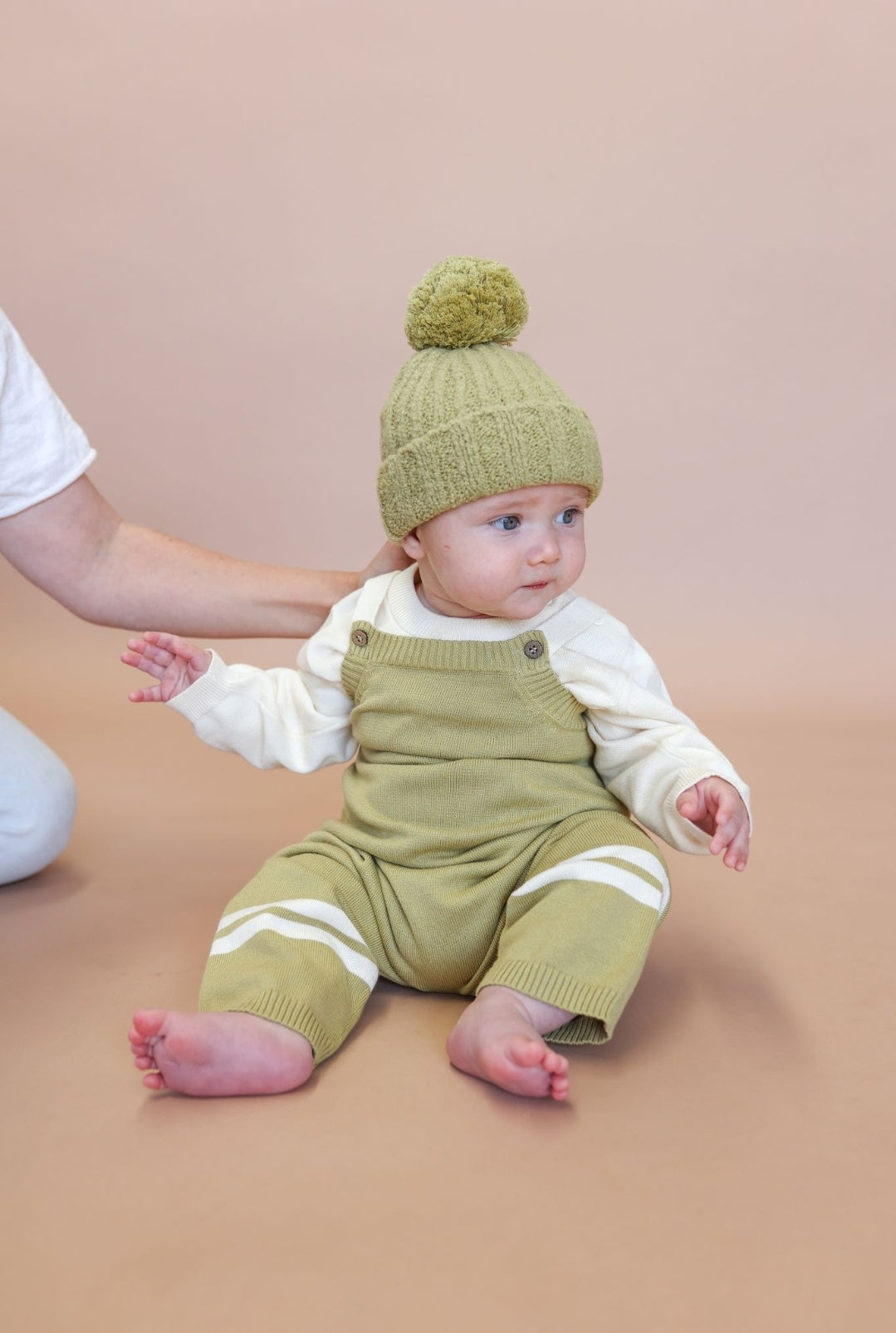 Knitted Stripe Overalls - Sage
