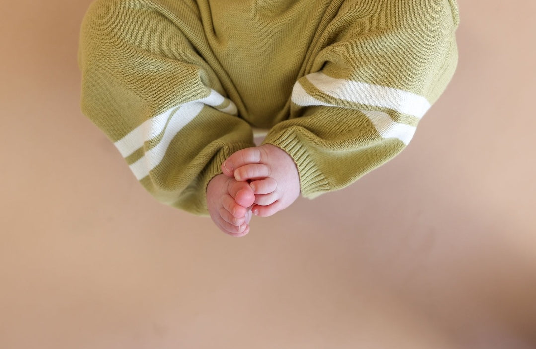 Knitted Stripe Overalls - Sage