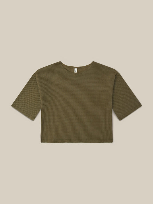 Olive Waffle Boxy Sweatshirt