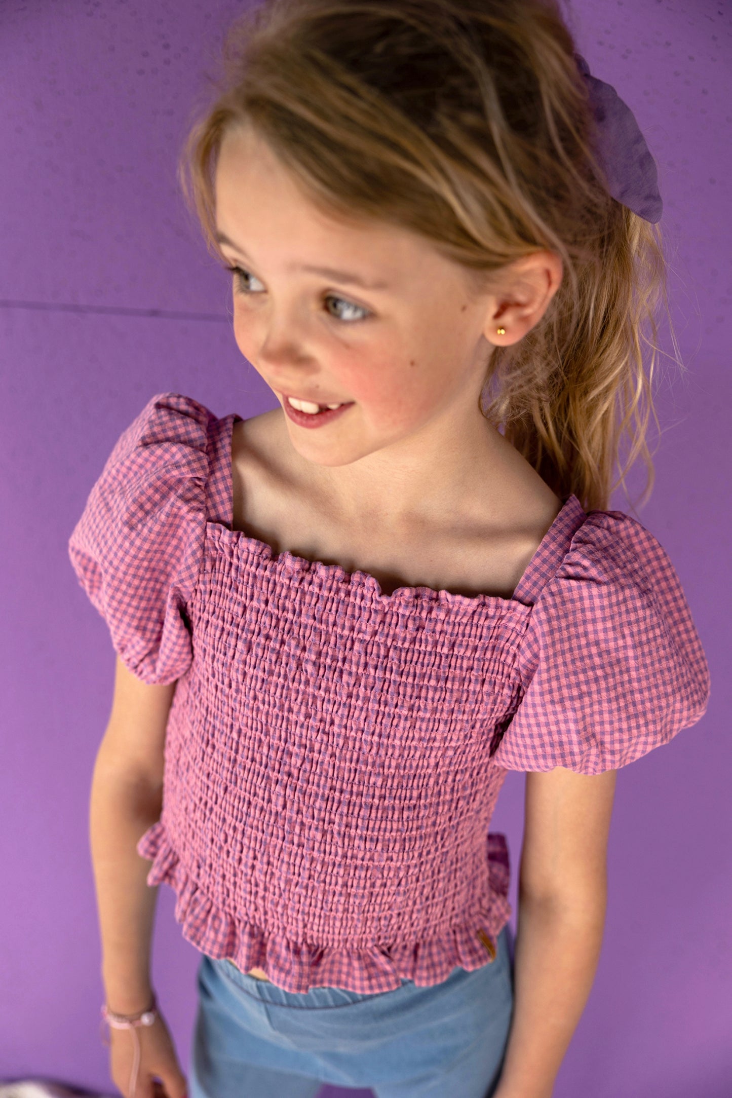 Smock Top Purple Checkered