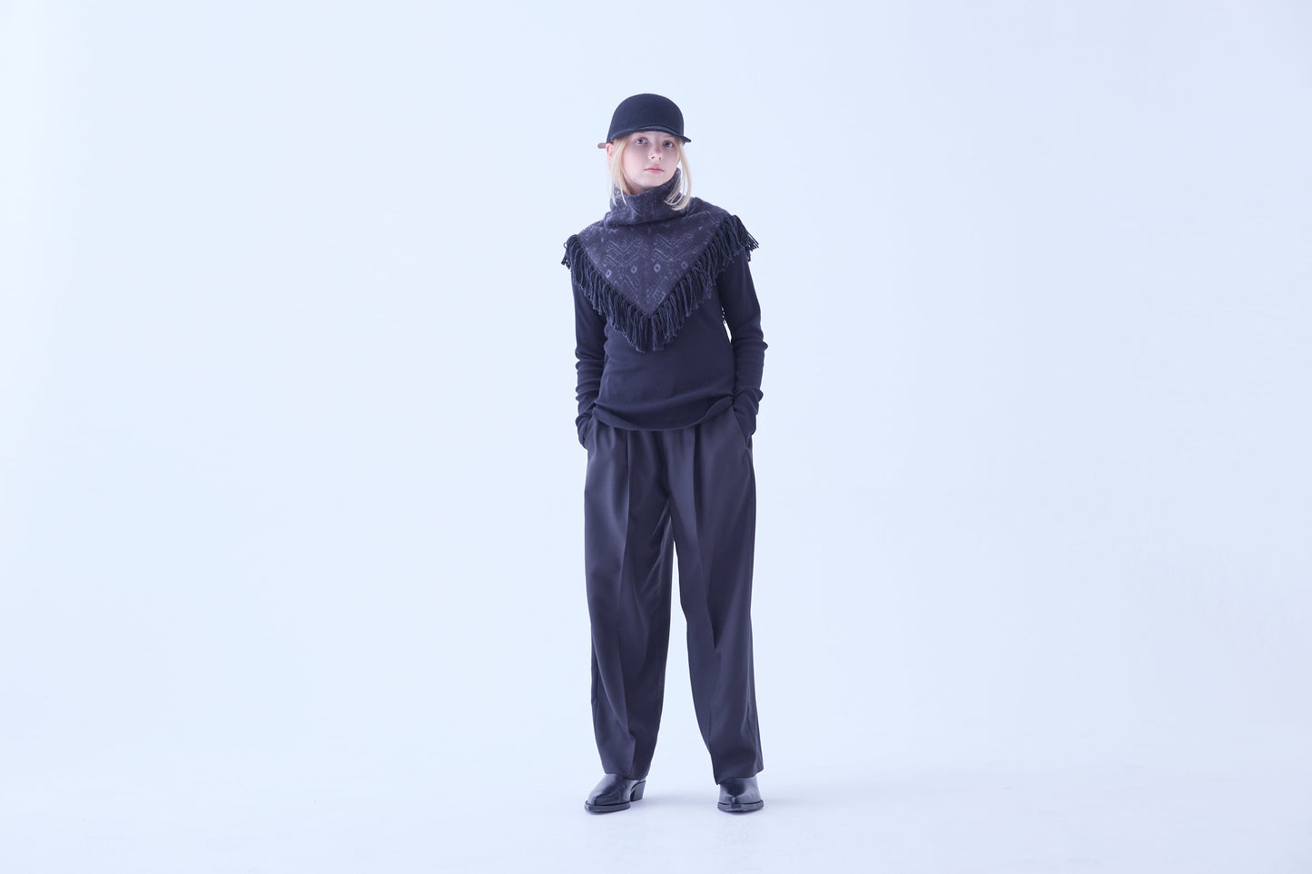 Snow Jacquard Fringe Cape