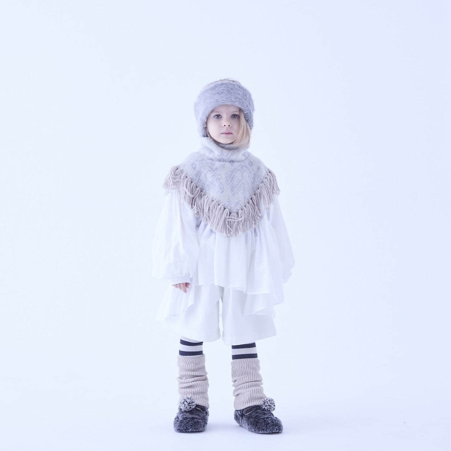 Snow Jacquard Fringe Cape