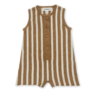 Striped Linen Playsuit -Cedar