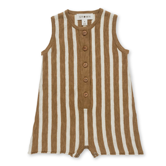 Striped Linen Playsuit -Cedar