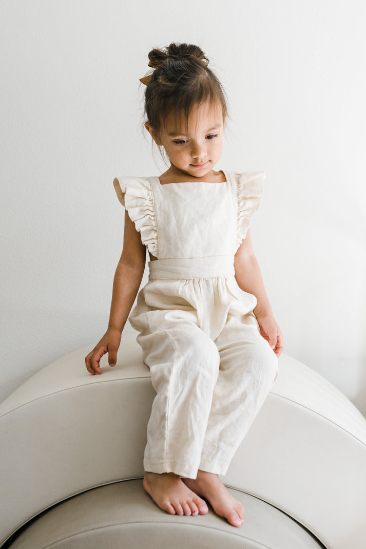 Linen Flutter Sleeve Jumpsuit - Vanilla